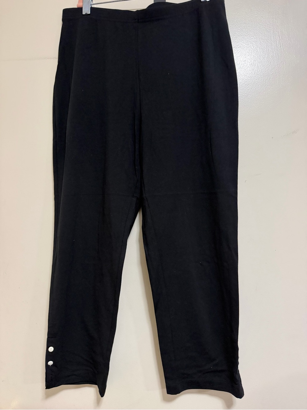 Susan Graver Black Women’s Stretch Leggings with Button Hem Detail